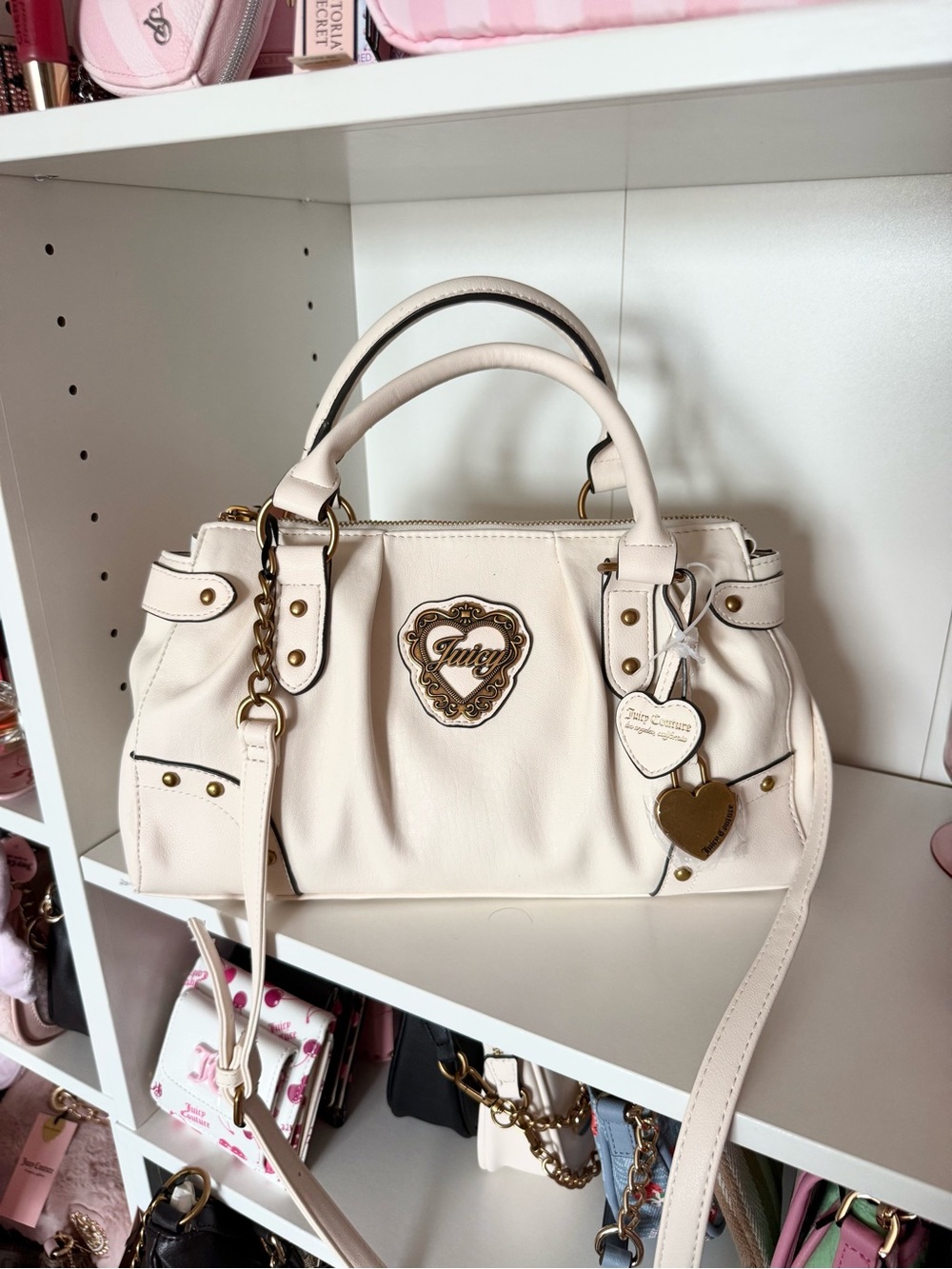 Juicy Couture “In Her Juicy Era” Soft White Satchel with Gold Hardware